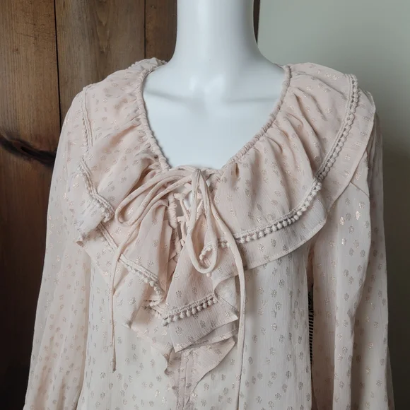 NWT Romantic Ruffled V-neck Rose Gold Polka Dot Blouse - Picture 5 of 16